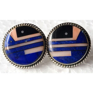 Jim Harrison Sterling Silver Inlay Earrings Lapis, Onyx & Mother of Pearl Studs